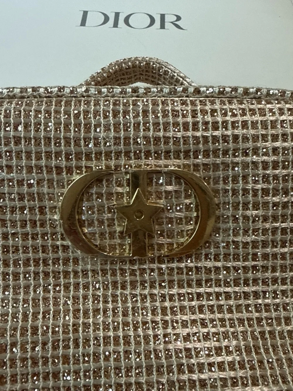 NWT Dior Gold Sparkly Bag with Gold Logo